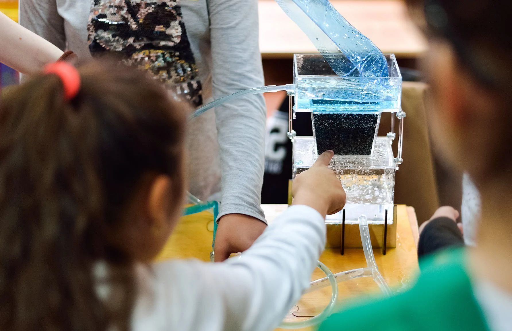 Interactive miniature city model showing the urban water cycle
